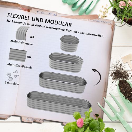 Bac Potager En Métal Avec Fond Ouvert 195x62x30 Cm Diy, ,argenté