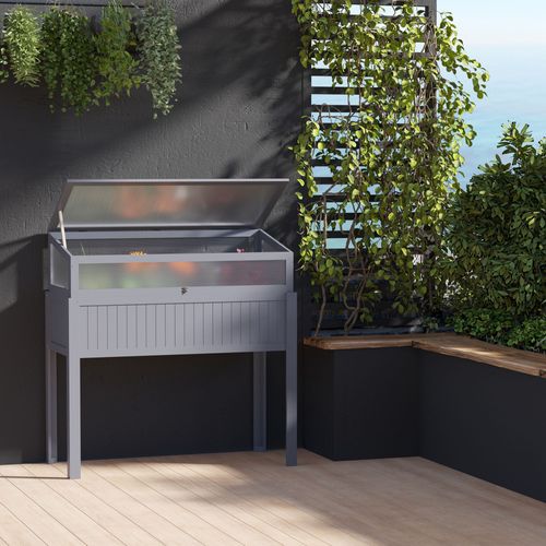 Jardin Surélevé En Bois Avec Serre 2-en-1 Pour Tomates,polycarbonate Gris 120x54x112/122cm