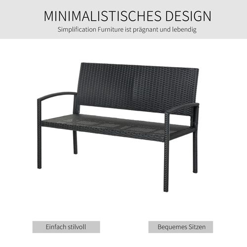 Banc De Jardin 2 Places En Polyrattan Avec Structure En Acier Et Tresses, Noir