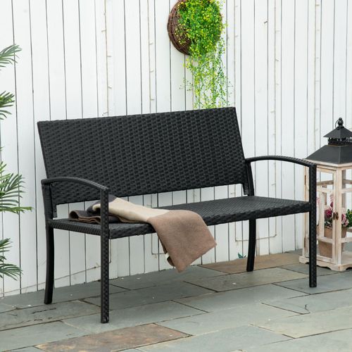 Banc De Jardin 2 Places En Polyrattan Avec Structure En Acier Et Tresses, Noir