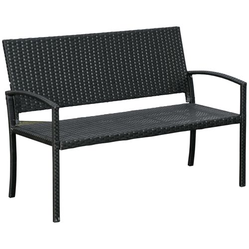 Banc De Jardin 2 Places En Polyrattan Avec Structure En Acier Et Tresses, Noir