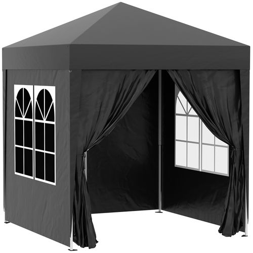 Tente Pliante Métal Oxford - 200x200 Cm 4 Côtés Avec Fenêtres Uv Sac ,noir