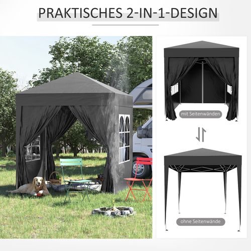 Tente Pliante Métal Oxford - 200x200 Cm 4 Côtés Avec Fenêtres Uv Sac ,noir