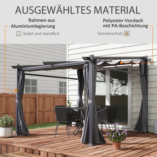 Pergola En Polyester, Imperméable, Avec Toit Solaire Et Panneaux Latéraux, Gris Foncé