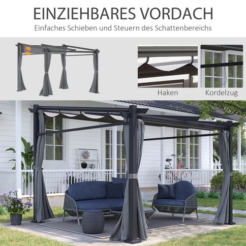 Pergola En Polyester, Imperméable, Avec Toit Solaire Et Panneaux Latéraux, Gris Foncé