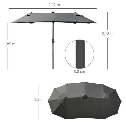 Parasol Double LED, 295x219 Cm, Résistant Au Vent, Inclinable, Terrasse Et Piscine, Gris Foncé