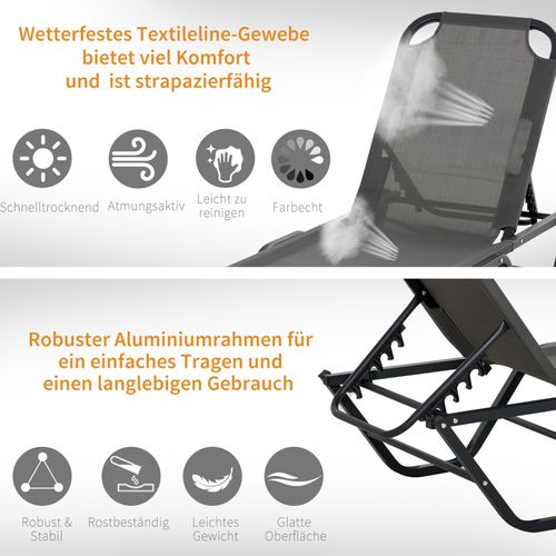 Chaise Longue En Aluminium Textilène 5 Positions, Pour Jardin Et Terrasse, Gris Noir