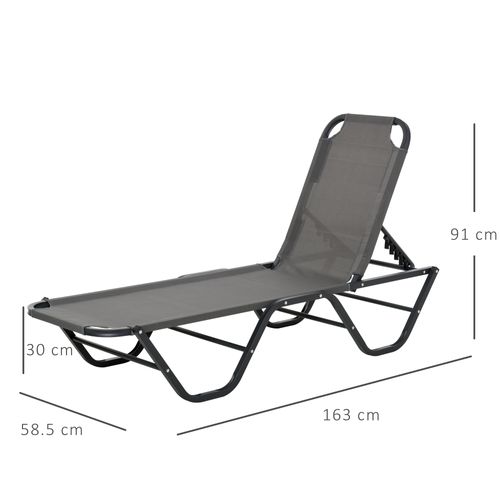 Chaise Longue En Aluminium Textilène 5 Positions, Pour Jardin Et Terrasse, Gris Noir