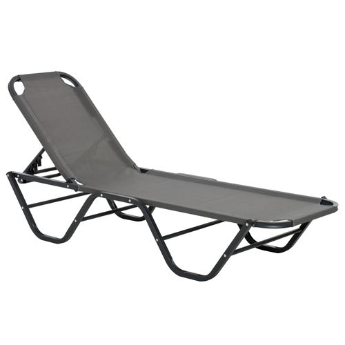 Chaise Longue En Aluminium Textilène 5 Positions, Pour Jardin Et Terrasse, Gris Noir