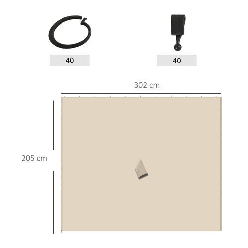 Côté De Pavillon En Polyester Robuste, Durable, 3x3m, 302l X 205h Cm, Beige