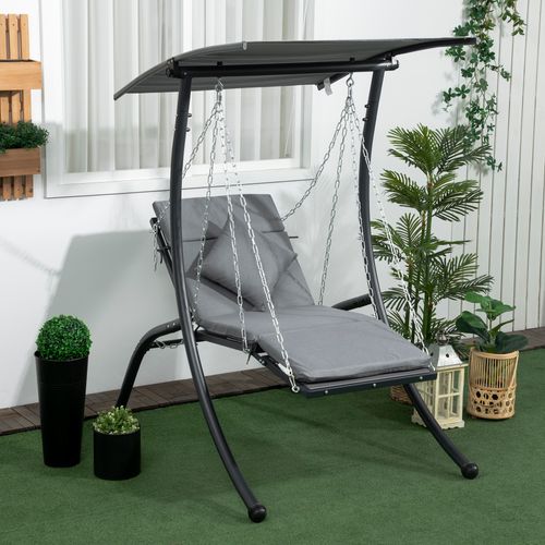 Balançoire De Jardin En Métal Avec Coussins Et Toit Réglable, Gris Foncé