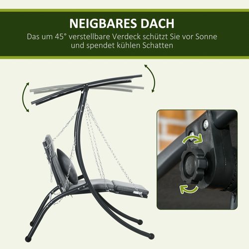 Balançoire De Jardin En Métal Avec Coussins Et Toit Réglable, Gris Foncé