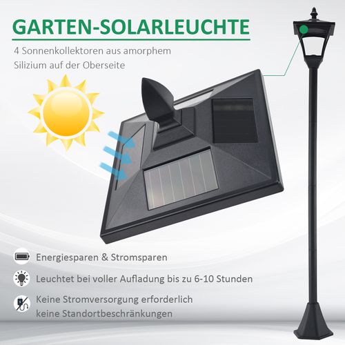 Lanterne Solaire LED 40 Lm Pour Allée Extérieure 18x18x160 Cm, Noir