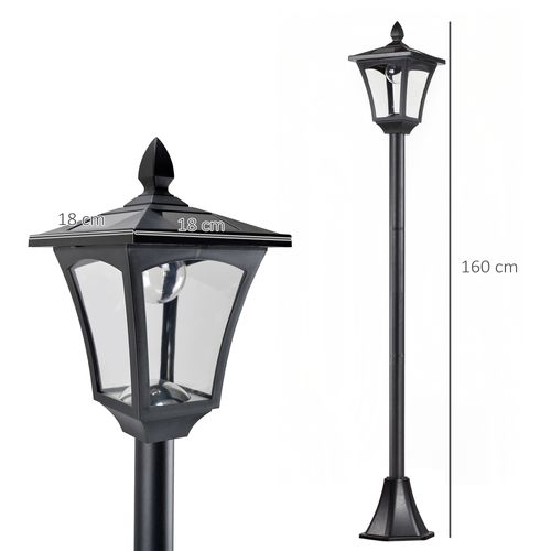 Lanterne Solaire LED 40 Lm Pour Allée Extérieure 18x18x160 Cm, Noir
