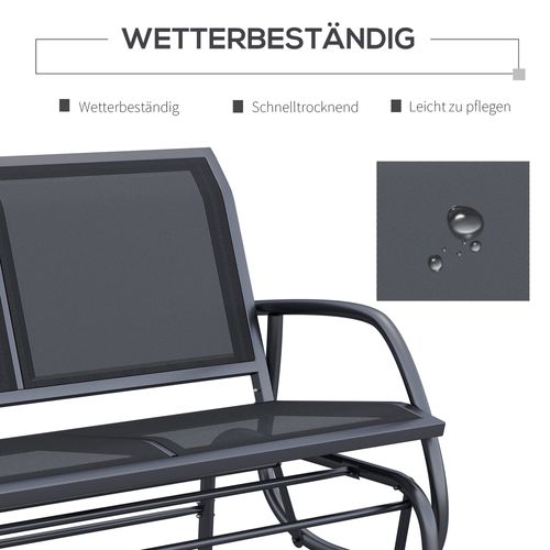 Banc 2 Places à Bascule, Métal, Noir, 120x70x88 Cm