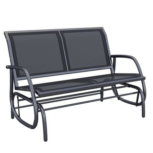 Banc 2 Places à Bascule, Métal, Noir, 120x70x88 Cm