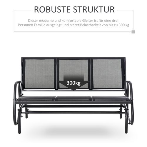 Fauteuil à Bascule 3 Places, Banc Métallique, Noir, 151x75x85 Cm