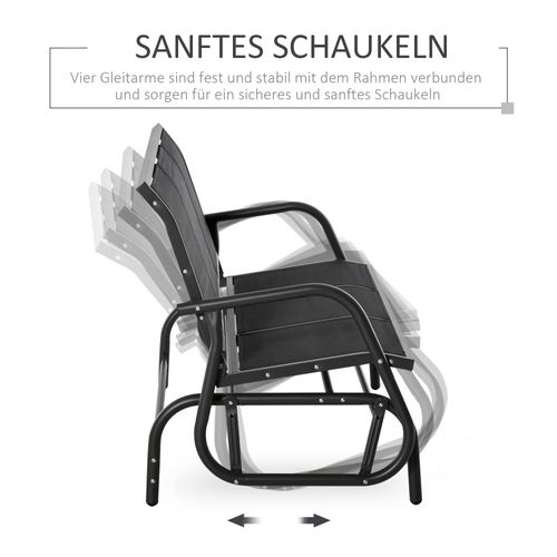 Fauteuil à Bascule 3 Places, Banc Métallique, Noir, 151x75x85 Cm