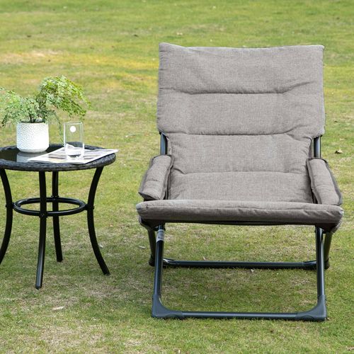 Chaise De Jardin, Acier, Textilene, Avec Coussin Amovible, Flexible, Grise