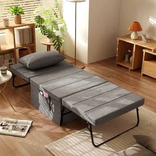 Lit D’appoint 4-en-1 Pliant, Fauteuil Ottomane, Matelas 8 cm, Structure Acier, 188×75×38 cm