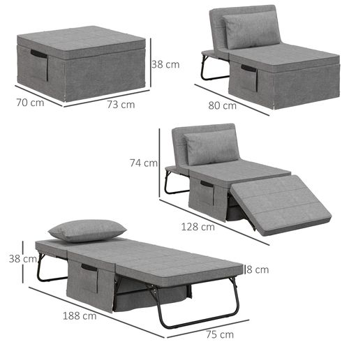 Lit D’appoint 4-en-1 Pliant, Fauteuil Ottomane, Matelas 8 cm, Structure Acier, 188×75×38 cm