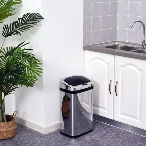 Poubelle Automatique 30l En Acier Inoxydable Avec Capteur Ir, Carrée, Option De Seau Intérieur