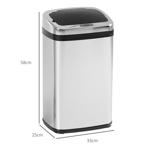 Poubelle Automatique 30l En Acier Inoxydable Avec Capteur Ir, Carrée, Option De Seau Intérieur