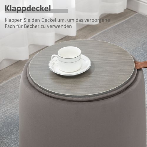 Pouf Rond En Velours Avec Rangement Et Couvercle Amovible, Gris Foncé