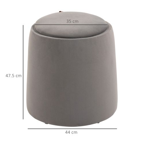 Pouf Rond En Velours Avec Rangement Et Couvercle Amovible, Gris Foncé