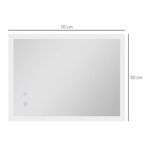 Miroir LED 70 X 50 Cm, Interrupteur Tactile, Fonction Mémoire, Anti-buée, 3 Couleurs De Lumière
