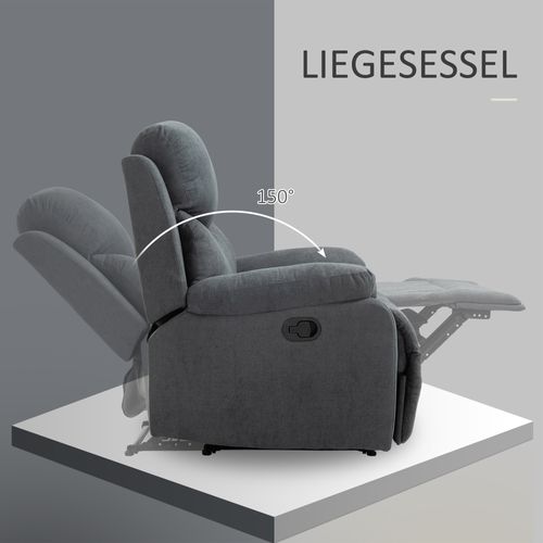 Fauteuil Inclinable 150°, Tissu Effet Lin, Relax Pour Salon, Couleur Gris Foncé