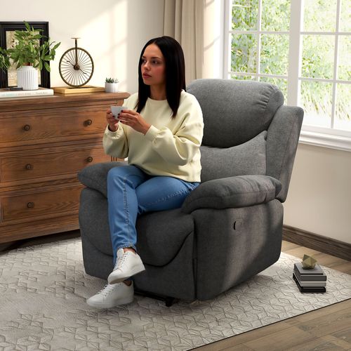 Fauteuil Inclinable 150°, Tissu Effet Lin, Relax Pour Salon, Couleur Gris Foncé