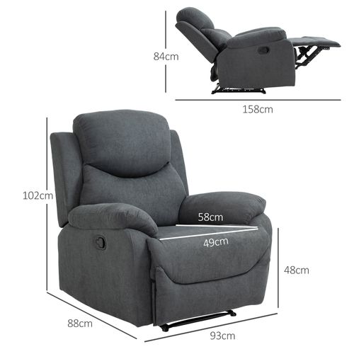 Fauteuil Inclinable 150°, Tissu Effet Lin, Relax Pour Salon, Couleur Gris Foncé