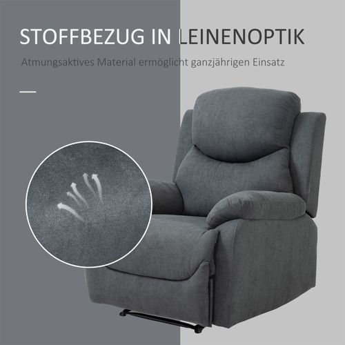 Fauteuil Inclinable 150°, Tissu Effet Lin, Relax Pour Salon, Couleur Gris Foncé