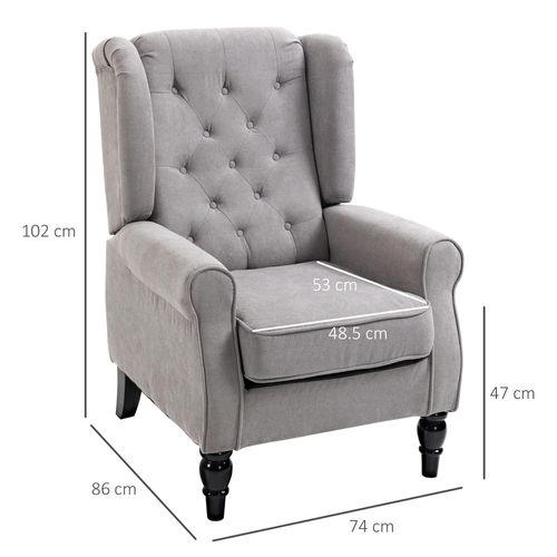 Fauteuil à Oreilles Tufté En Polyester, Pieds Bois, 74×86×102 cm, Confort Élégant, Gris