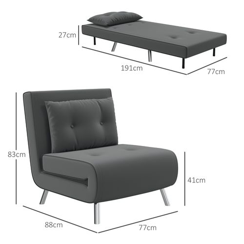 Fauteuil-lit Pliable En Tissu Avec Coussin, Fonction Lit, Confortable, Gris Foncé