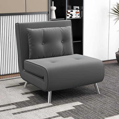 Fauteuil-lit Pliable En Tissu Avec Coussin, Fonction Lit, Confortable, Gris Foncé