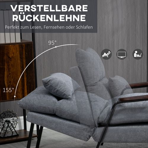 Fauteuil Relax En Tissu, Avec Repose-pieds, Dossier Réglable, Coussins Inclus, Gris