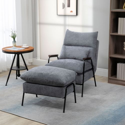 Fauteuil Relax En Tissu, Avec Repose-pieds, Dossier Réglable, Coussins Inclus, Gris