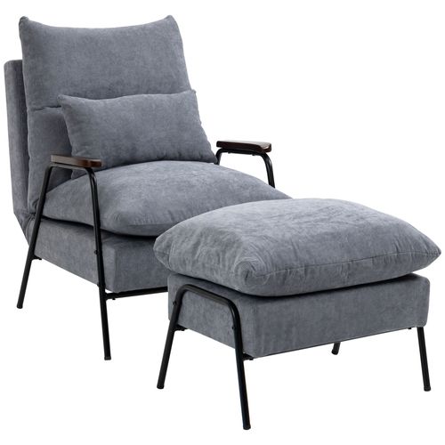 Fauteuil Relax En Tissu, Avec Repose-pieds, Dossier Réglable, Coussins Inclus, Gris