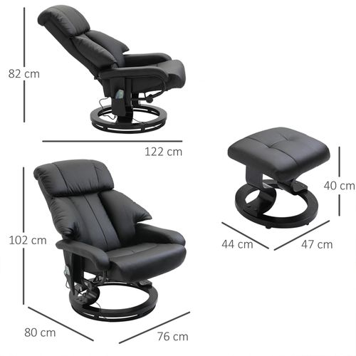 Fauteuil TV En Similicuir, Dossier Haut, Rembourré, Pivotant 360°, Noir, 76x80x102 Cm