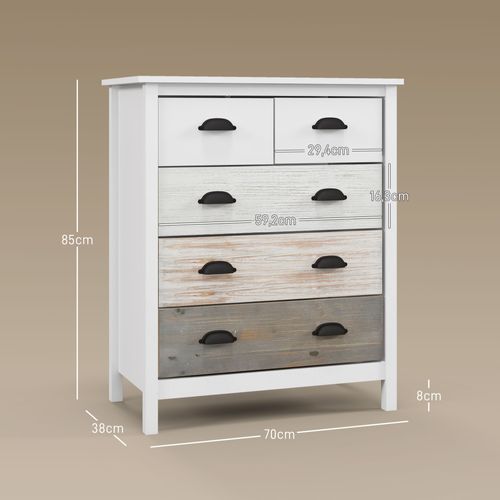 Commode En Bois Avec 5 Tiroirs Protection Anti-basculement, Blanc 70x38x85cm
