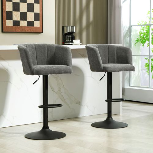 2 Tabourets De Bar Avec Repose-pieds, Pivotants, Réglables En Hauteur, Revêtement Lin, Gris Foncé