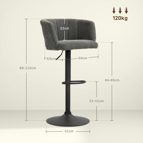 2 Tabourets De Bar Avec Repose-pieds, Pivotants, Réglables En Hauteur, Revêtement Lin, Gris Foncé