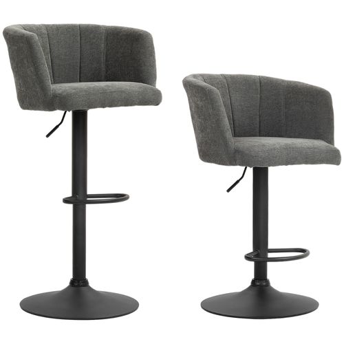 2 Tabourets De Bar Avec Repose-pieds, Pivotants, Réglables En Hauteur, Revêtement Lin, Gris Foncé