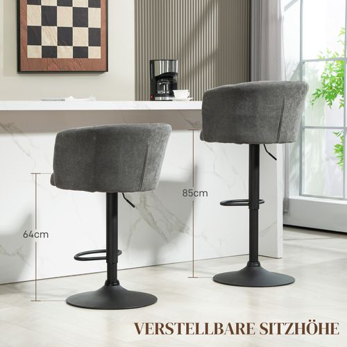2 Tabourets De Bar Avec Repose-pieds, Pivotants, Réglables En Hauteur, Revêtement Lin, Gris Foncé