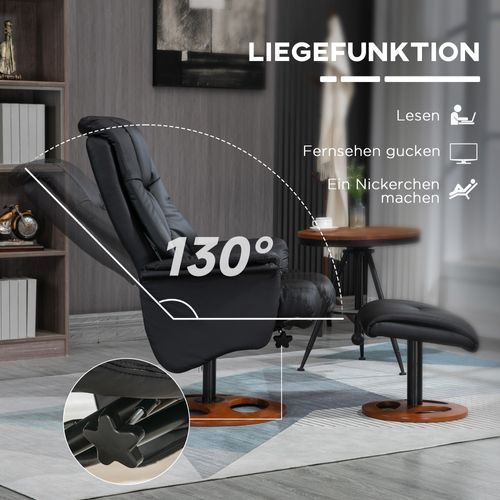 Fauteuil Relax Électrique Avec Repose-pieds, Inclinable 130°, Similicuir, Noir