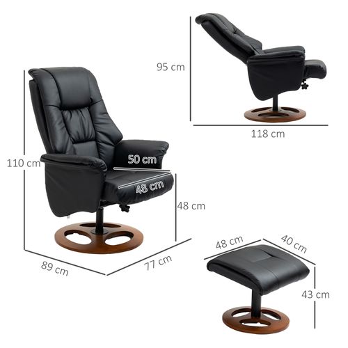 Fauteuil Relax Électrique Avec Repose-pieds, Inclinable 130°, Similicuir, Noir