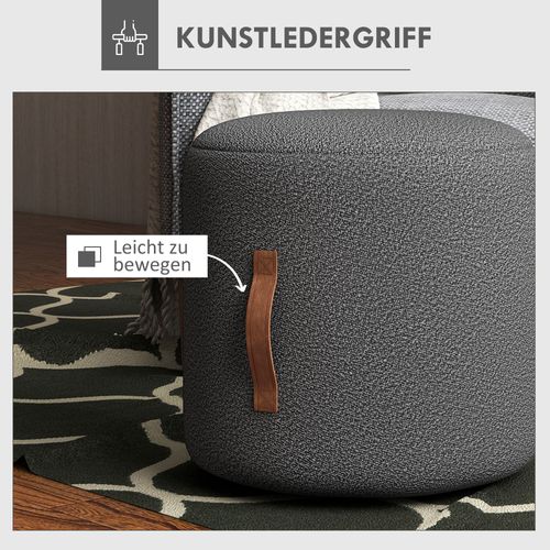 Haut Repose-pieds Rond Rembourré Avec Poignée Pour Salon Et Chambre, Gris Foncé Ø48 X 45 Cm