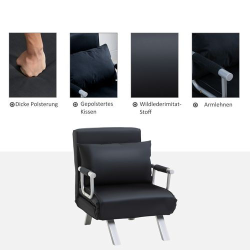 Canapé-lit 2-en-1, Dossier Inclinable, 65l X 77l X 80h Cm, Housse Amovible, Polyester Noir